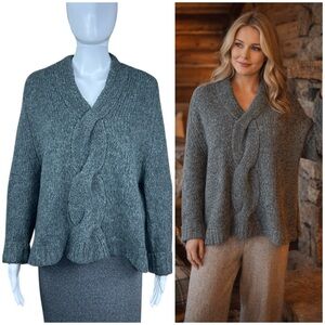 Theory Vivini Alpaca Wool Blend V-Neck Chunky Sweater Size S Cozy Comfy Grunge